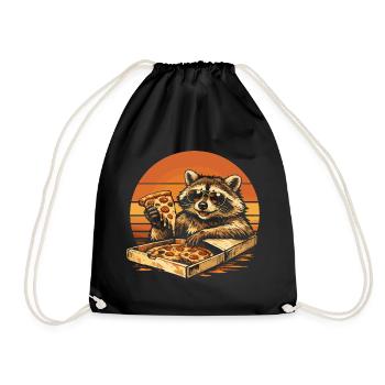 Waschbär isst Pizza Lustig Geschenkidee - Turnbeutel - Schwarz - Vorne