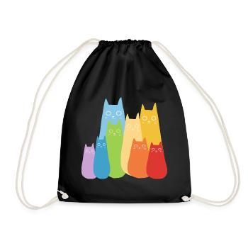 Bunte Katzen Katze Regenbogen - Turnbeutel - Schwarz - Vorne