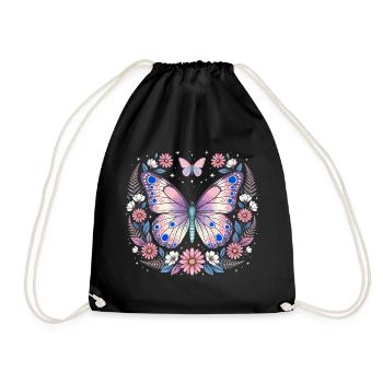 Pastel butterfly in a wreath of flowers - Drawstring Bag - black - Front