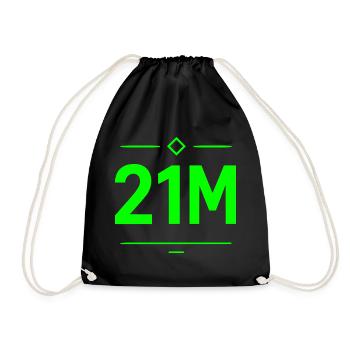 21M Bitcoin Schriftzug Neon Grün Motiv Limit - Turnbeutel - Schwarz - Vorne