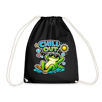 Chill frog by the pool - Drawstring Bag - black - Front