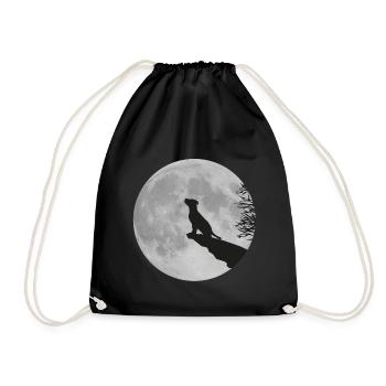 Full moon Cliff dog puppy puppy werewolf howl - Drawstring Bag - black - Front