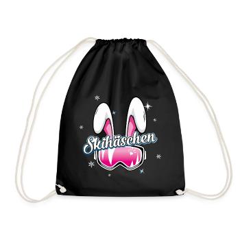 Skihase Skihäschen Ski sexy Frau Geschenk Hase Fun - Turnbeutel - Schwarz - Vorne