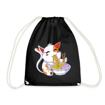 Cat Eating Ramen - Drawstring Bag - black - Front