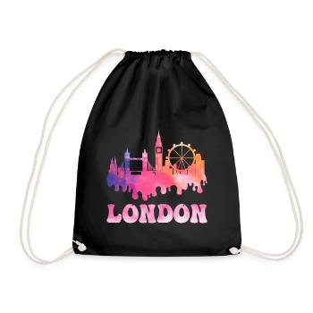 London England UK Stadt Skyline Splash Bunt - Turnbeutel - Schwarz - Vorne