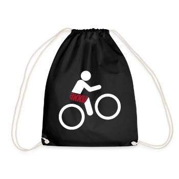 Fahrrad - ohne Akku - Muskeln - lustiger Spruch - Turnbeutel - Schwarz - Vorne