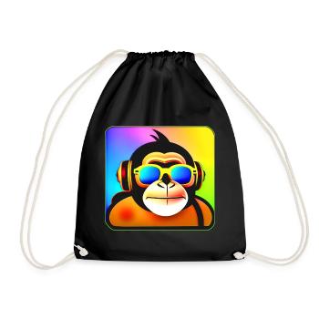 Cooler bunter Gorilla mit Sonnenbrille und Musik - Turnbeutel - Schwarz - Vorne