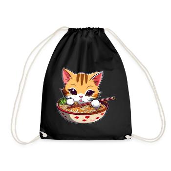 Niedliche Katze mit Ramen Suppe - Turnbeutel - Schwarz - Vorne