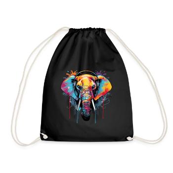 Elephant with headphones music - Drawstring Bag - black - Front