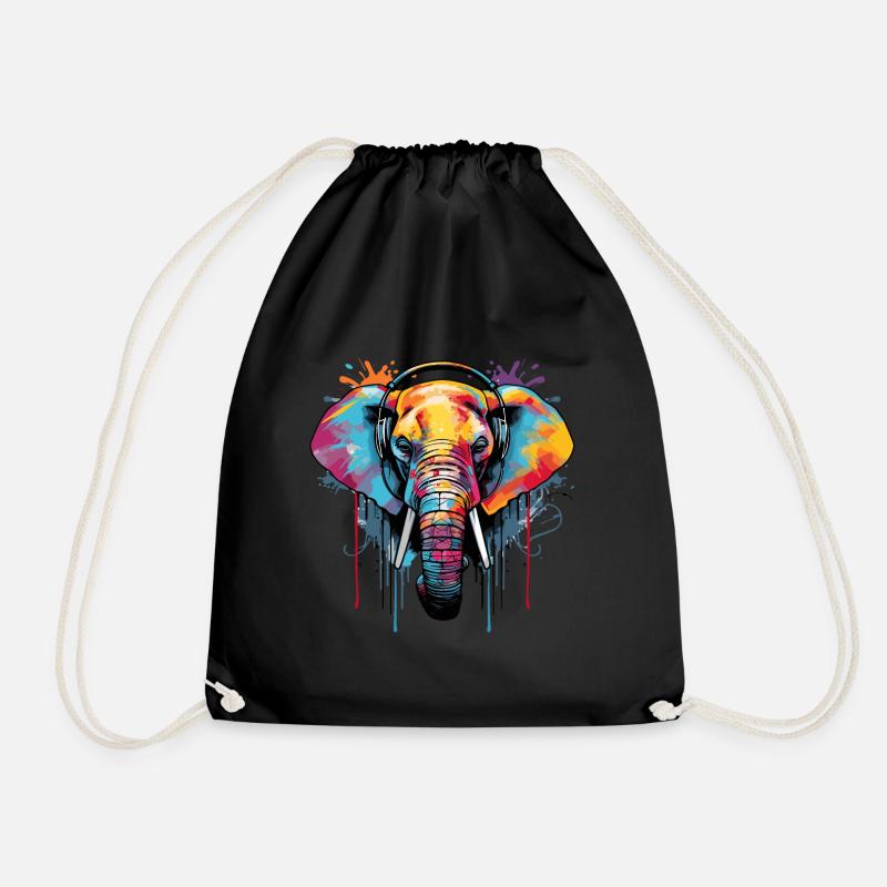 Elefant mit Kopfhörer Musik - Turnbeutel - Schwarz