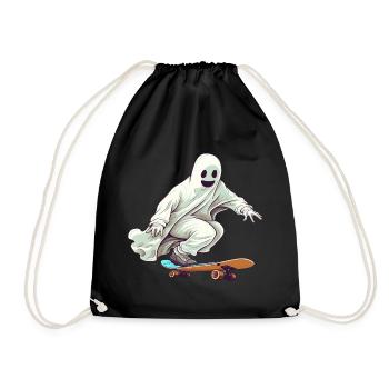 Funny Cartoon Comic style Ghost on his Skateboard - Drawstring Bag - black - Front
