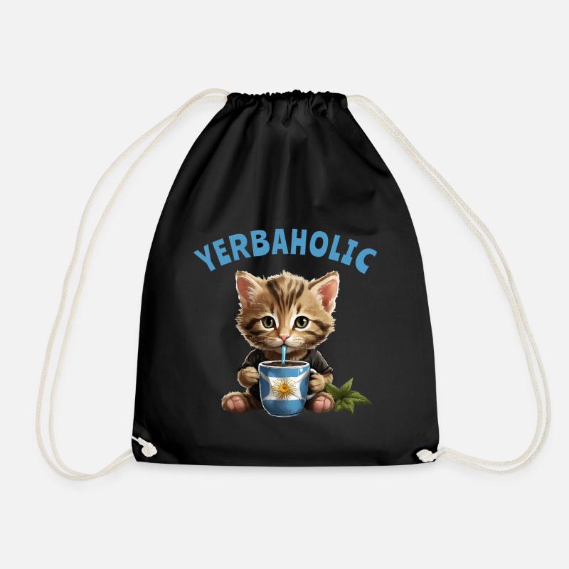 Yerba Mate Cat Yerbaholic - Drawstring Bag - black