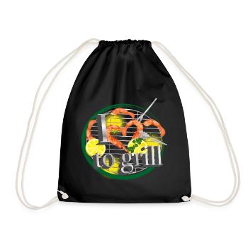A barbecue with lemons and prawns in the shape of a heart - Drawstring Bag - black - Front