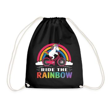 Unicorn Bicycle Ride Rainbow Tee - Drawstring Bag - black - Front