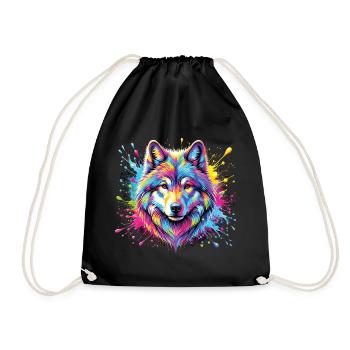 Wolf Kunst Bunt - Tier Motiv Kunstwerk Wolf - Turnbeutel - Schwarz - Vorne