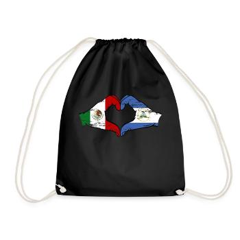 Mexico Nicaragua Flag Hands Heart Shape Used - Drawstring Bag - black - Front