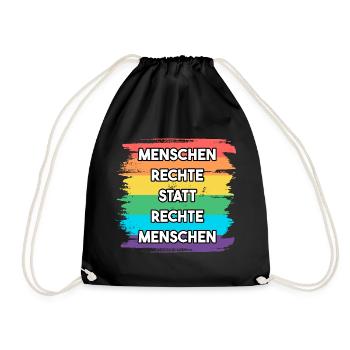 Menschenrechte statt rechte Menschen LGBT Vielfalt - Turnbeutel - Schwarz - Vorne