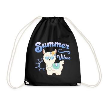 Lama Sommer Alpaka - Summer vibes - Sommerstimmung - Turnbeutel - Schwarz - Vorne