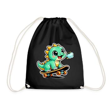 Green Dino Skateboard Hero - Drawstring Bag - black - Front