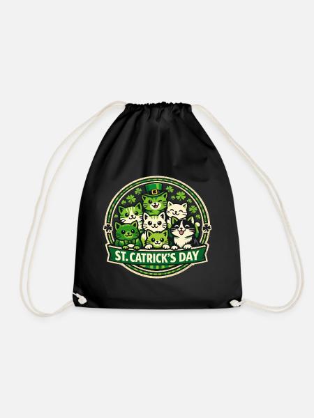 St. Catricks Day Süße Katzen Kätzchen Irisches Kleeblatt - Turnbeutel - Schwarz
