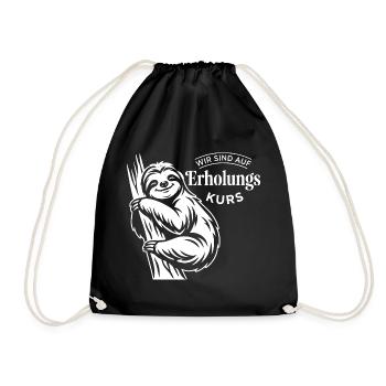 Wir sind auf Erholungskurs – Faultier Relax Design - Turnbeutel - Schwarz - Vorne