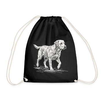 Labrador Sketch Weiß – Minimalistisches Design - Turnbeutel - Schwarz - Vorne
