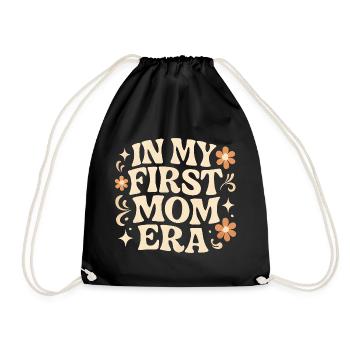 First Mother's Day Mom Gift Idea Family Groovy - Drawstring Bag - black - Front