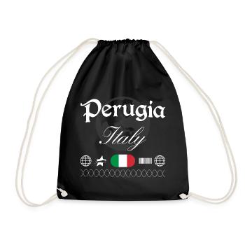 Perugia Italy Streetwear Travel Souvenir - Drawstring Bag - black - Front
