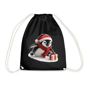 Weihnachts Pinguin - Turnbeutel - Schwarz - Vorne