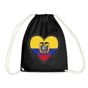 Ecuador Heart Flag - Drawstring Bag - black - Front