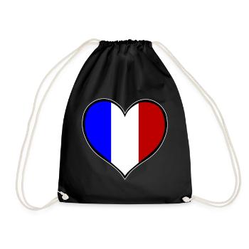 Frankreich Herzflagge - Turnbeutel - Schwarz - Vorne