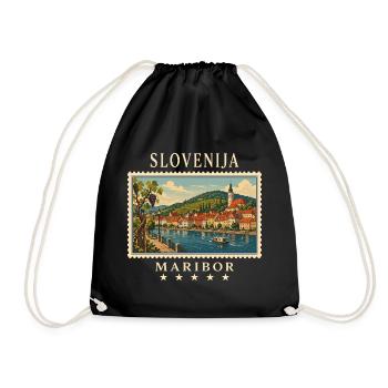 Slowenien Maribor Vintage Reisemarke - Turnbeutel - Schwarz - Vorne
