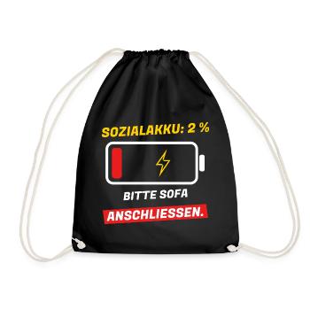 Sozialakku 2 % - bitte Sofa anschließen - Turnbeutel - Schwarz - Vorne