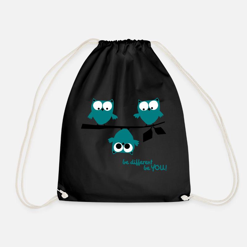 Owls, funny "be different be you" | animal Shirt - Drawstring Bag - black