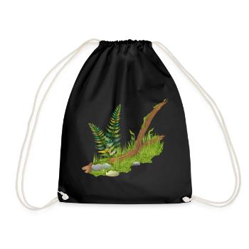 a piece of broken mossy branch at the edge of the forest - Drawstring Bag - black - Front