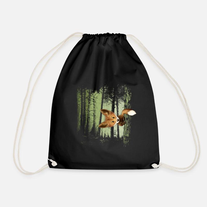 Lässiger Fuchs hinterm Baum im Zwielicht-Wald - Turnbeutel - Schwarz