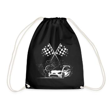 Cars Icon Checkered Flag Rally Drift Icon Logo - Drawstring Bag - black - Front