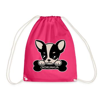 Chihuahua and bones - Drawstring Bag - fuchsia - Front