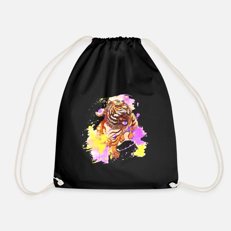 Tiger Splash Grunge Bunt Tier Raubtier Kunst - Turnbeutel - Schwarz
