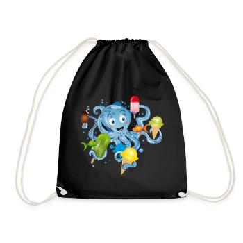 cool octopus with lots of ice cream under water - Drawstring Bag - black - Front