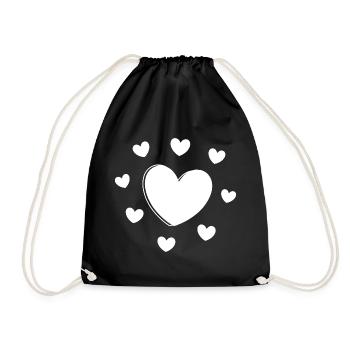 White Heart Pattern Heart Pattern Gift Heart - Drawstring Bag - black - Front