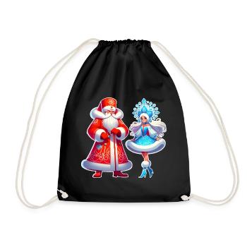 Ded Moroz Snegurotschka russischer Weihnachtsmann - Turnbeutel - Schwarz - Vorne
