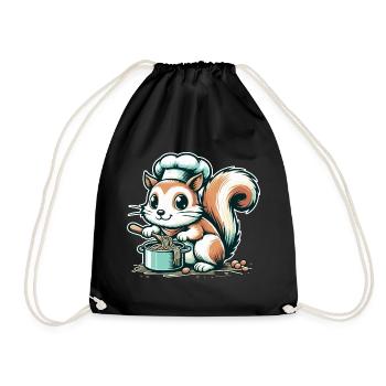 Cute cartoon squirrel cooking spaghetti - Drawstring Bag - black - Front