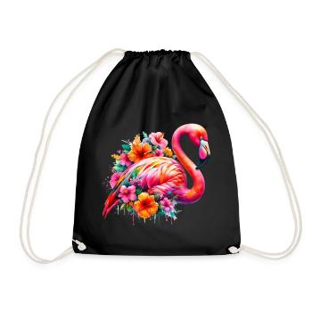 Flamant rose décoré de fleurs d’hibiscus - Sac de sport léger - noir - Devant