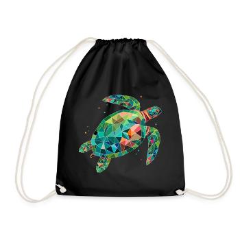 Colorful Water Turtle – Colorful Sea Design - Drawstring Bag - black - Front