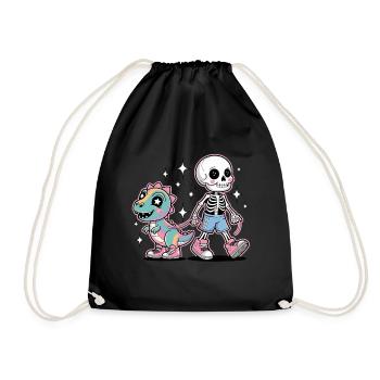 Squelette mignon et dino – Kawaii Fantasy Design - Sac de sport léger - noir - Devant