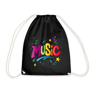 Music – Colorful typography with note symbol - Drawstring Bag - black - Front