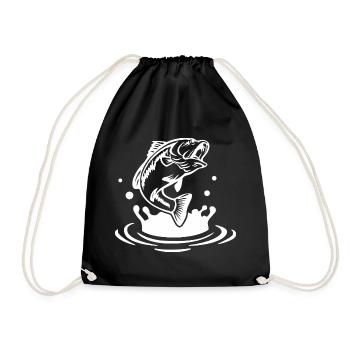 Dynamic Fish Jump Illustration - Drawstring Bag - black - Front
