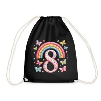 Rainbow Butterfly 8th Birthday Girl - Drawstring Bag - black - Front
