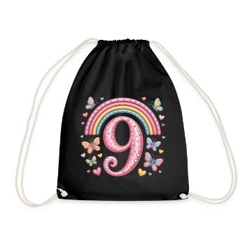 Rainbow Butterfly 9th Birthday Girl - Drawstring Bag - black - Front